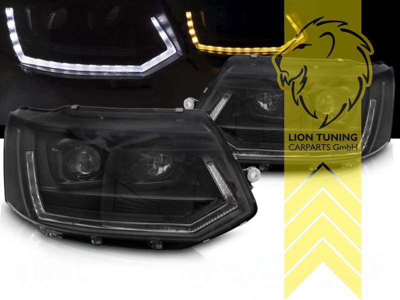 LTG Pair of Full LED Headlights with Dynamic DRL for VW T5 Facelift T5.1 Multivan Caravelle Transporter — Black