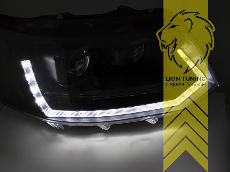 LTG Pair of Full LED Headlights with Dynamic DRL for VW T5 Facelift T5.1 Multivan Caravelle Transporter — Black