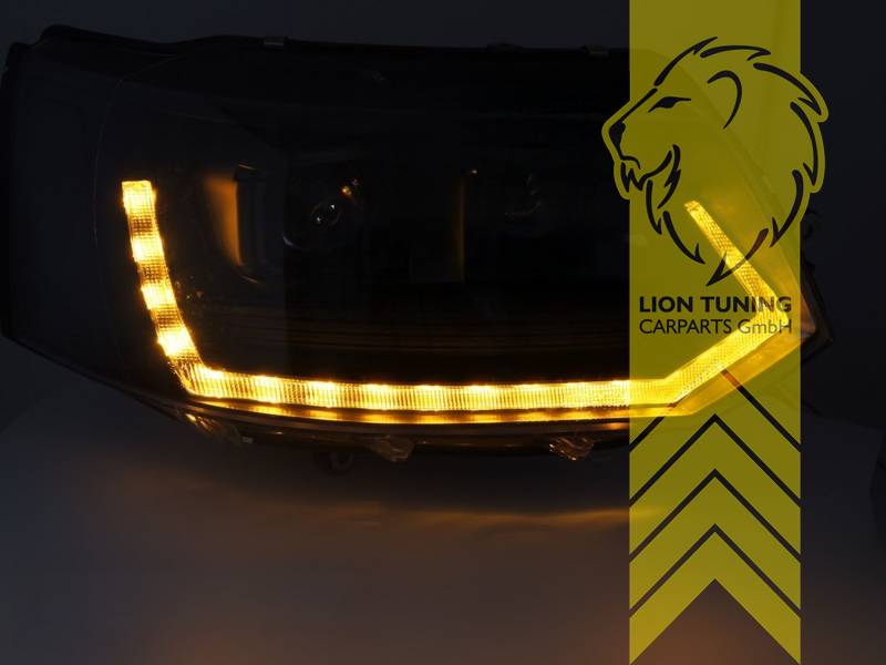 LTG Pair of Full LED Headlights with Dynamic DRL for VW T5 Facelift T5.1 Multivan Caravelle Transporter — Black