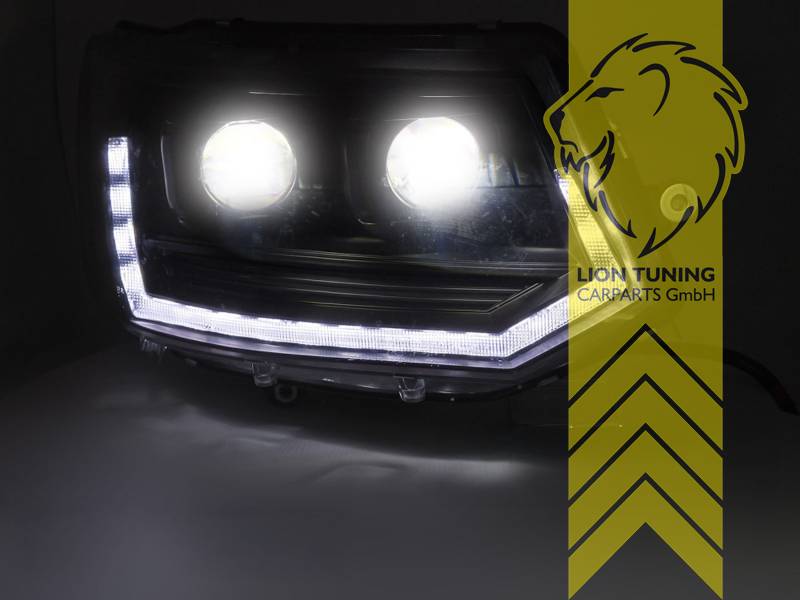 LTG Pair of Full LED Headlights with Dynamic DRL for VW T5 Facelift T5.1 Multivan Caravelle Transporter — Black