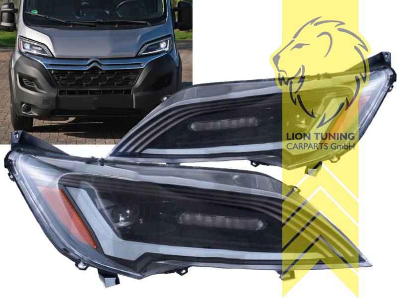 LTG Pair of Full LED Headlights with DRL for Citroen Jumper / Fiat Ducato / Peugeot Boxer 250 Facelift - Black Dynamic