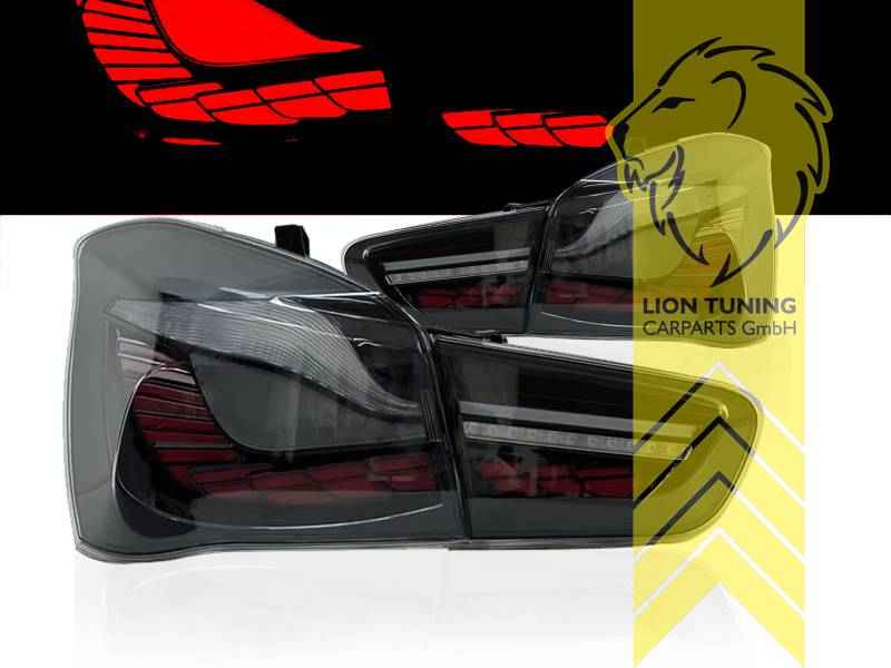 LTG Pair of Light Bar LED OLED Rear Lights for BMW 1 Series F20 F21 LCI – Black / Red