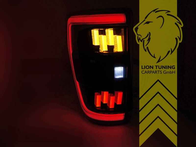 LTG EXPORT ONLY – Pair of Light Bar LED Taillights Rear Lights for Ford F-150 MK14 – Black / Smoke / Red