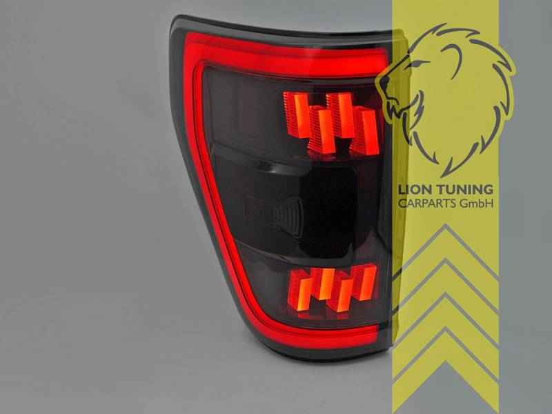 LTG EXPORT ONLY – Pair of Light Bar LED Taillights Rear Lights for Ford F-150 MK14 – Black / Smoke / Red