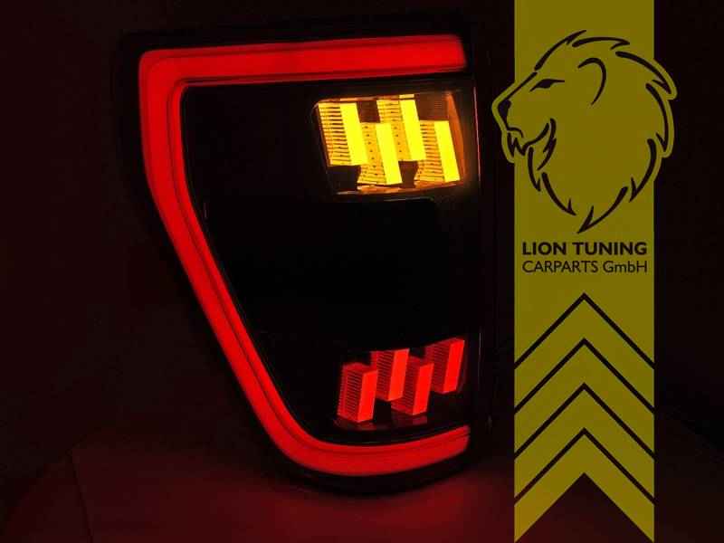 LTG EXPORT ONLY – Pair of Light Bar LED Taillights Rear Lights for Ford F-150 MK14 – Black / Smoke / Red