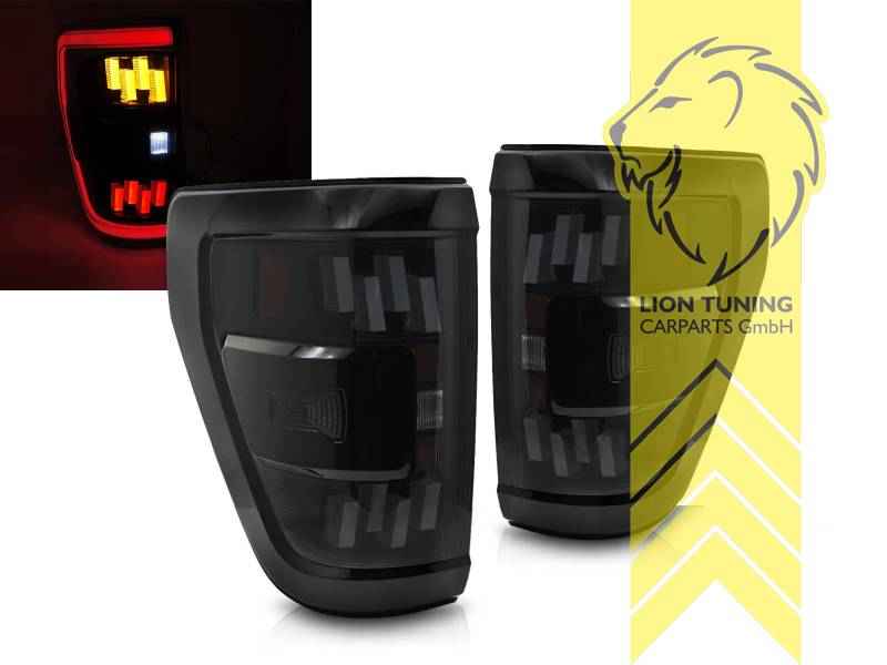 LTG EXPORT ONLY – Pair of Light Bar LED Taillights Rear Lights for Ford F-150 MK14 – Black / Smoke / Red