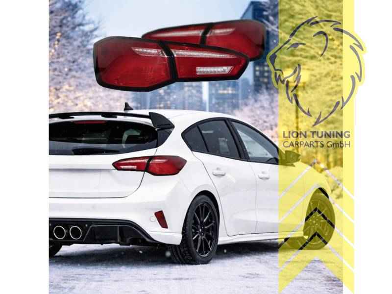 LTG Pair of Light Bar LED Taillights Rear Lights for Ford Focus 4 IV HN – Red / Smoke