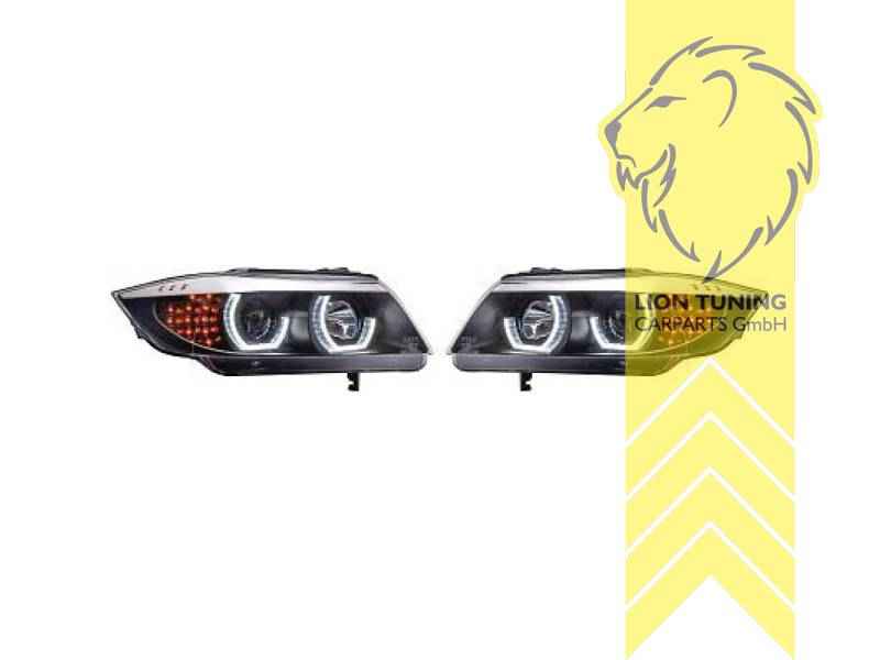 LED Angel Eyes Headlights for BMW E90 Sedan E91 Touring — Black | Export