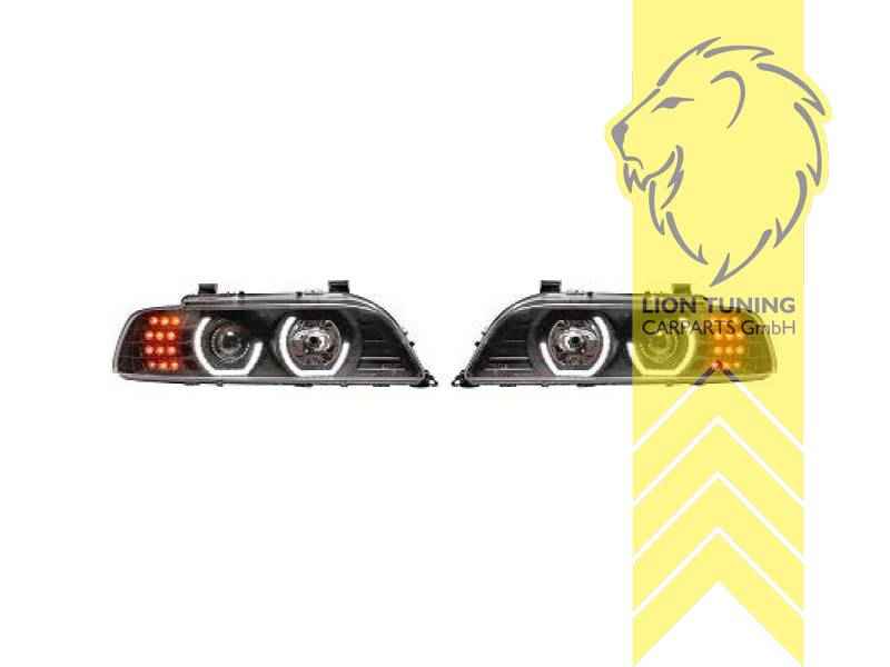 LTG EXPORT ONLY – Pair of Angel Eyes Headlights for BMW 5 Series E39 Sedan / Touring / M5 – Black
