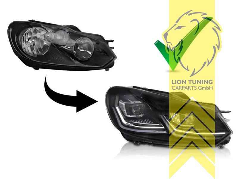 Full LED Headlights Genuine DRL for VW Golf 6 Sedan Variant Cabrio - Black (Pair) LHD