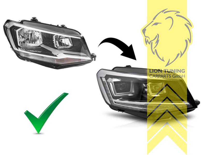 Full LED Headlights Genuine DRL VW Caddy 4 SA Black - Before and after