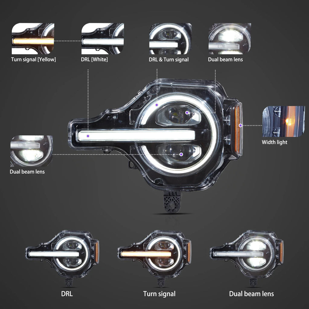 VLAND 20-24 Ford Bronco Full LED Projector RGB Headlights - Streamer led effect LHD