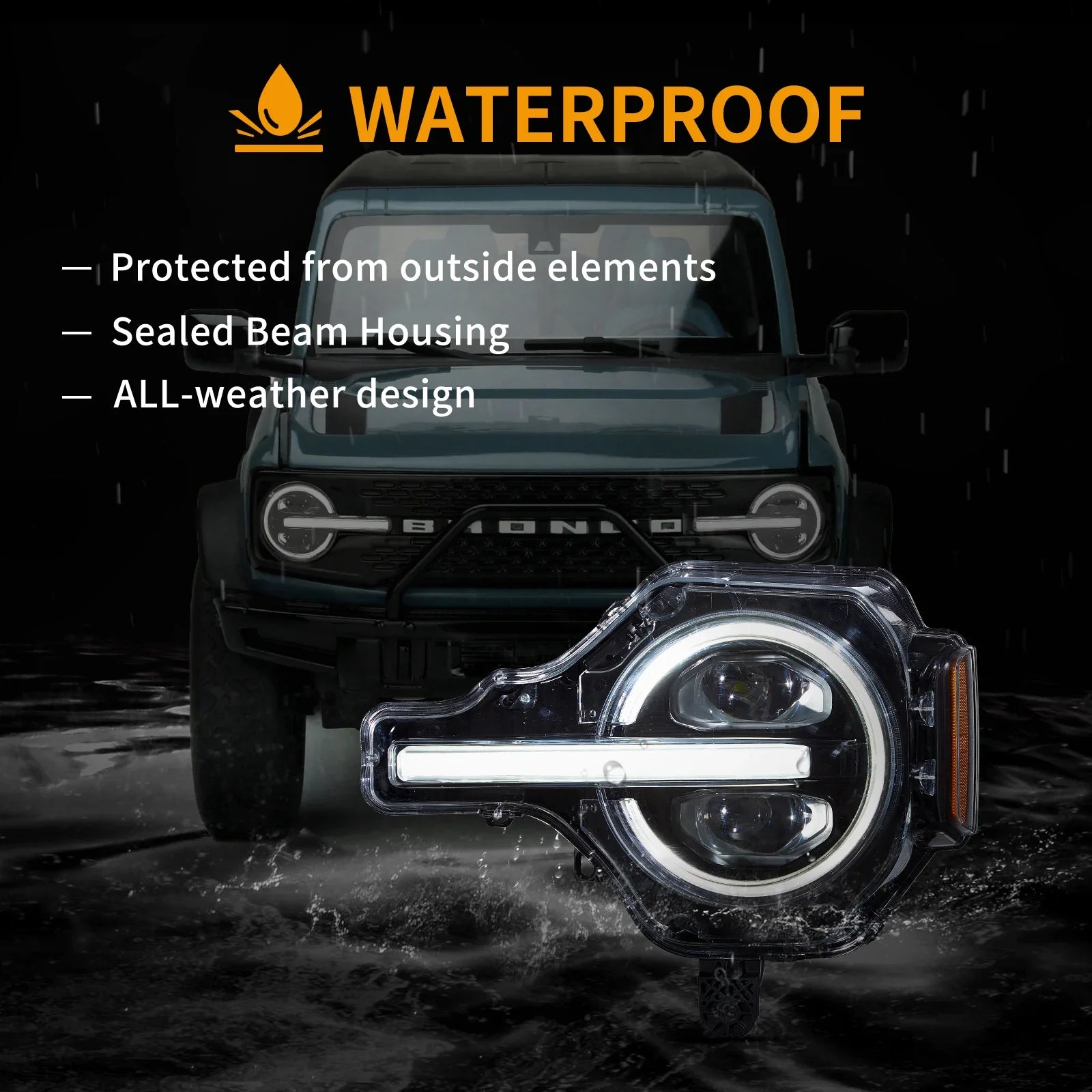 VLAND 20-24 Ford Bronco Full LED Projector RGB Headlights - Streamer led effect LHD