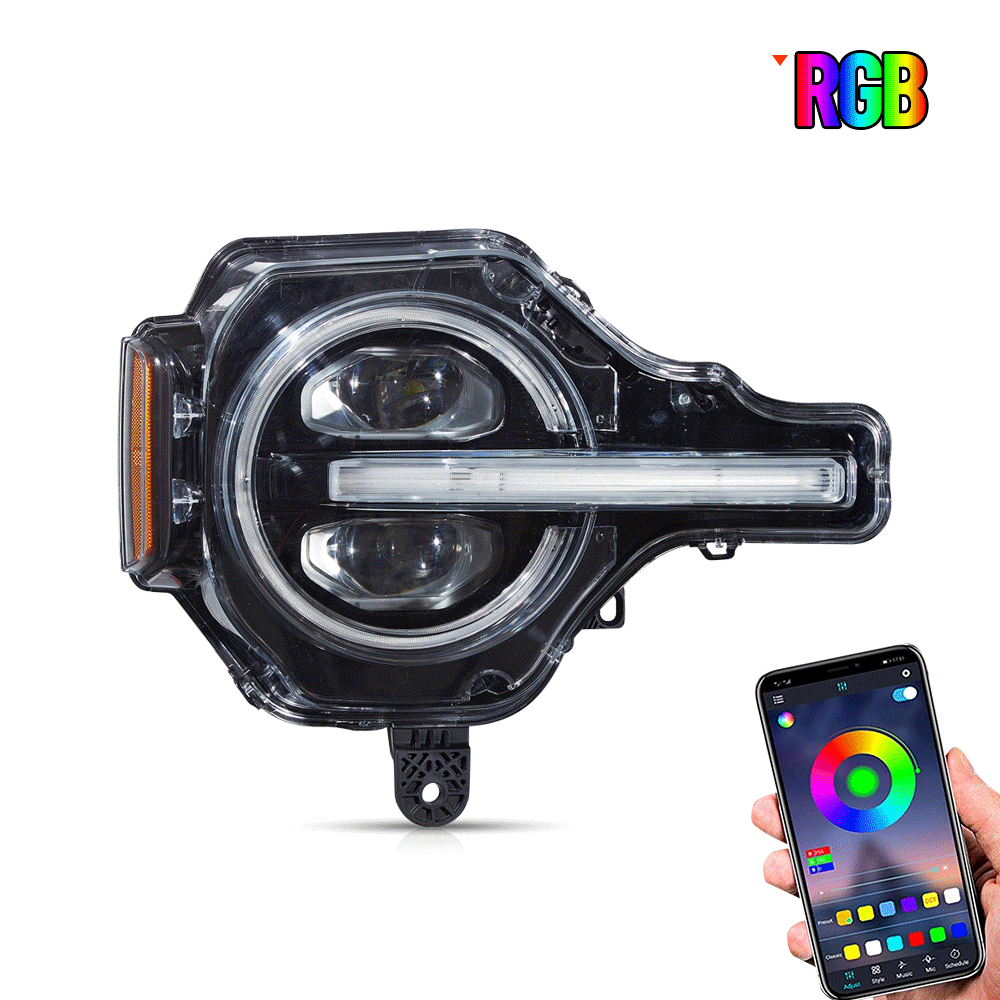 VLAND 20-24 Ford Bronco Full LED Projector RGB Headlights - Streamer led effect LHD