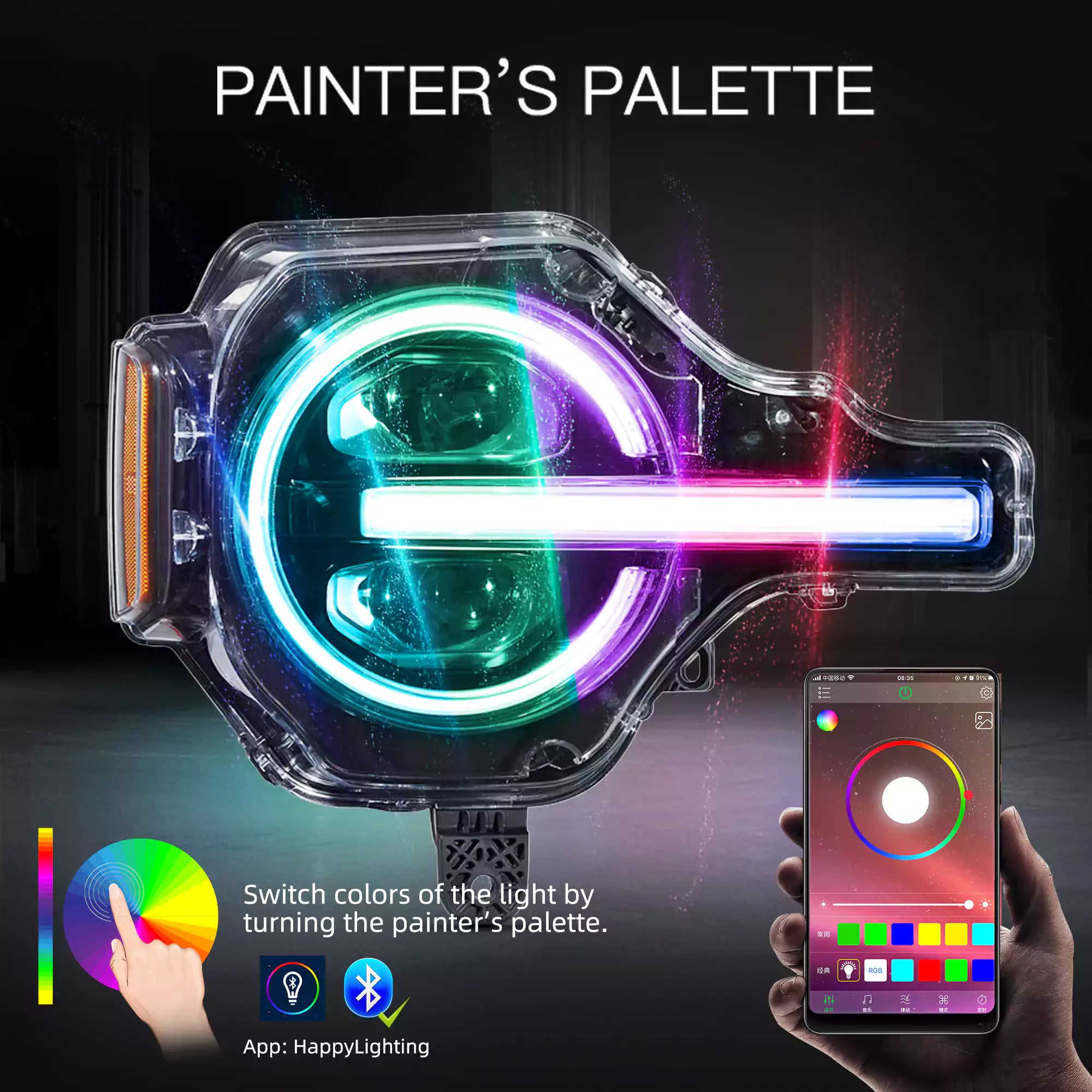 VLAND 20-24 Ford Bronco Full LED Projector RGB Headlights - Streamer led effect LHD