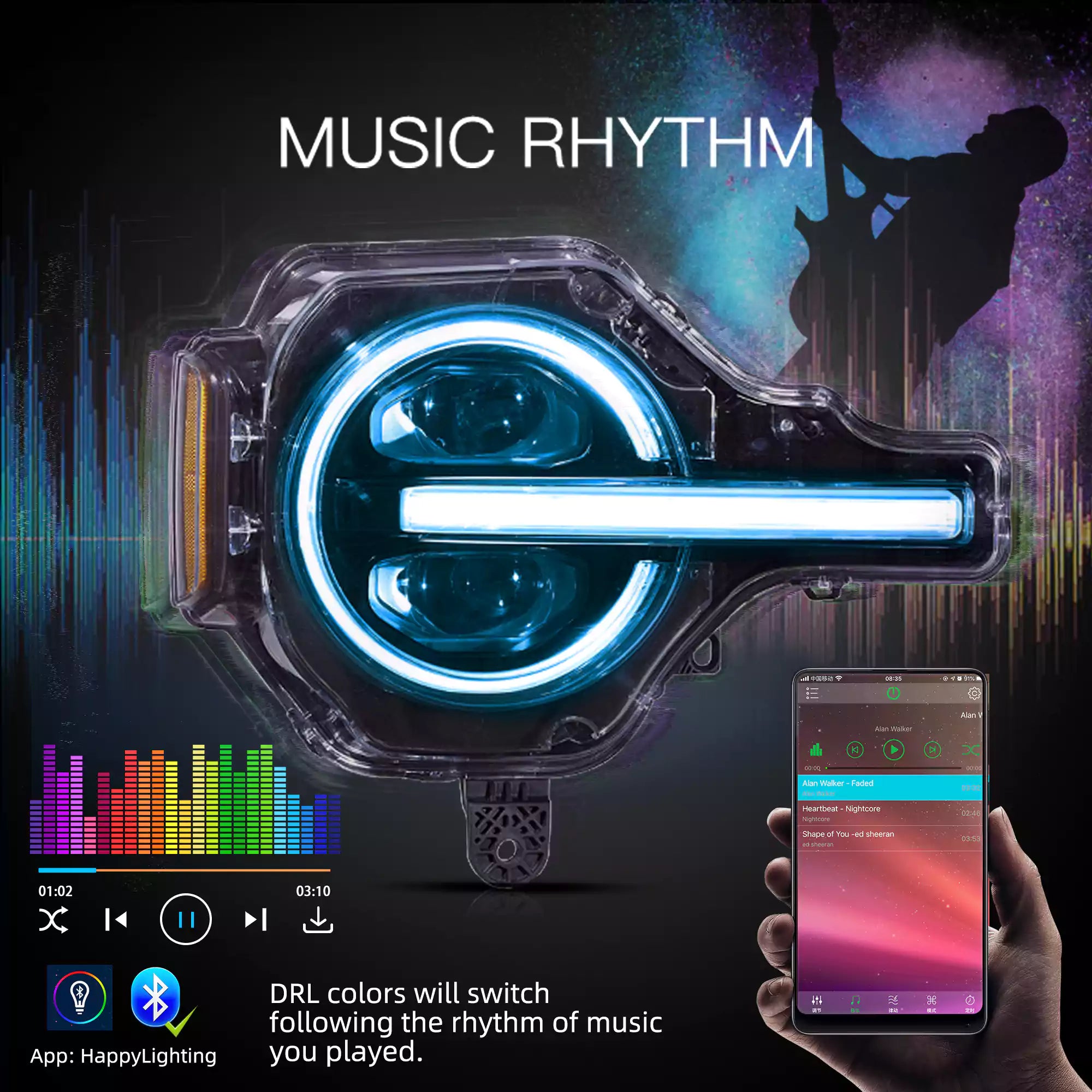 VLAND 20-24 Ford Bronco Full LED Projector RGB Headlights - Streamer led effect LHD