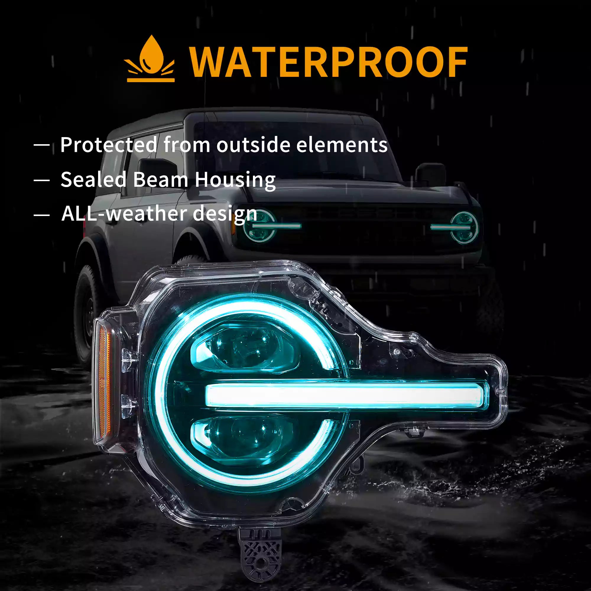 VLAND 20-24 Ford Bronco Full LED Projector RGB Headlights - Streamer led effect LHD