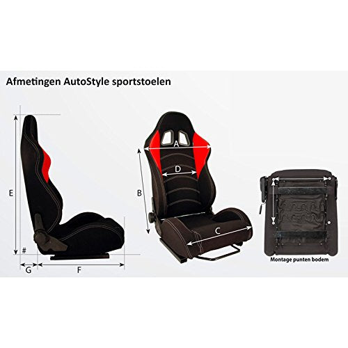 AutoStyle Sport seat 'Classic' - Black Synthetic leather - Non-reclinable back-rest - incl. slides