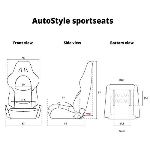 AutoStyle Sport seat 'Classic' - Black Synthetic leather - Non-reclinable back-rest - incl. slides