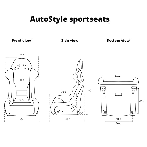 AutoStyle Sport seat 'Classic' - Black Synthetic leather - Non-reclinable back-rest - incl. slides