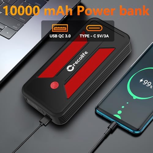 Car Battery Booster Jump Starter Power Pack,1500A Portable Car Jump Starter Power Bank for 12V Vehicles Up to 7.0L Petrol &amp; 5.0L Diesel Engines, With Smart Jumper and LED Torch