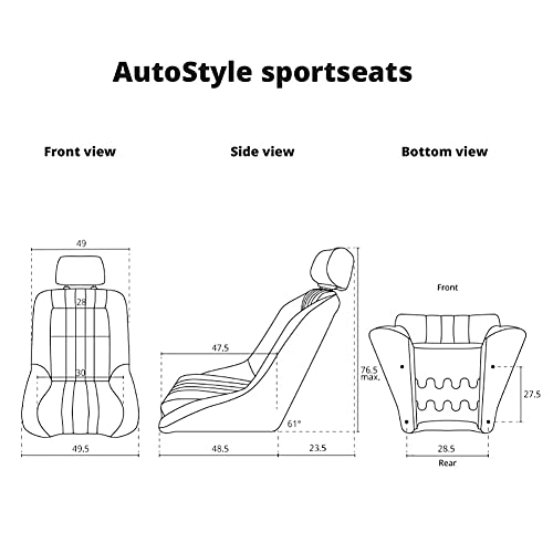 AutoStyle Sport seat 'Classic' - Black Synthetic leather - Non-reclinable back-rest - incl. slides
