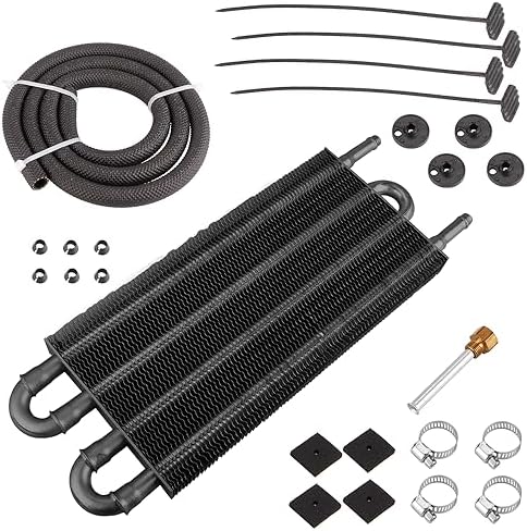 MUGE RACING Universal 5/16" Transmission Oil Cooler Kit, Aluminium alloy 6 Row Remote Power Steering Transmission Oil Cooler Kit(Black)