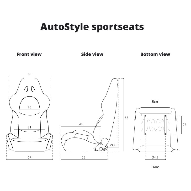 AutoStyle Sport seat 'Classic' - Black Synthetic leather - Non-reclinable back-rest - incl. slides