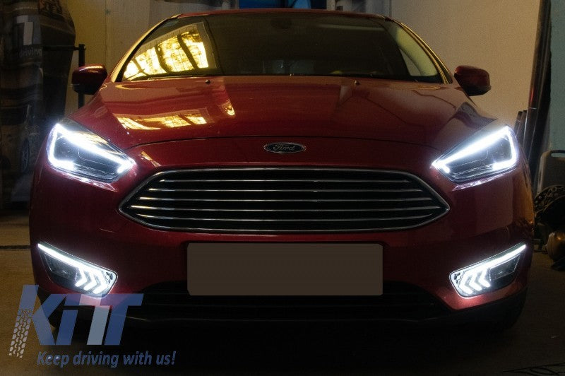 KT Pair LED DRL Bi Xenon Dynamic Demon Headlights Ford Focus 3 Mk3 15-17 LHD