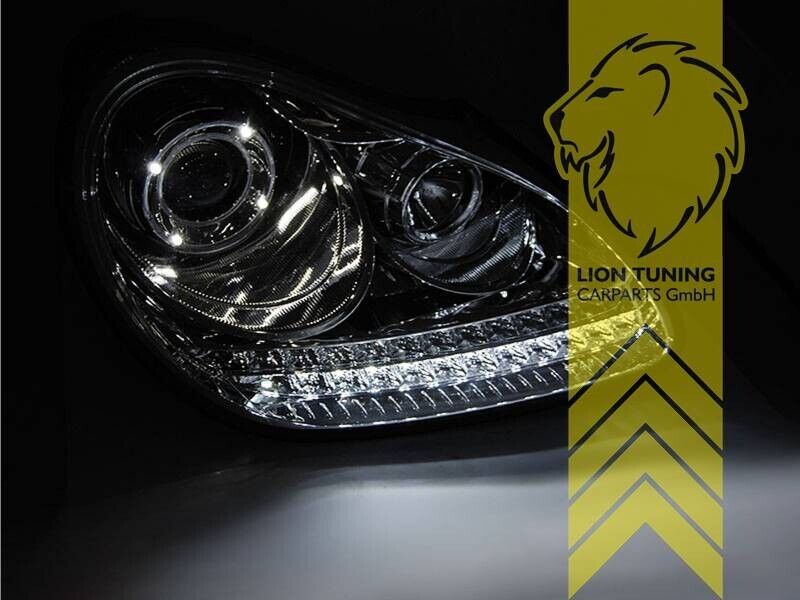 LT Pair LED Headlights Lightbar DRL Porsche Cayenne XENON 02-07 9PA chrome LHD