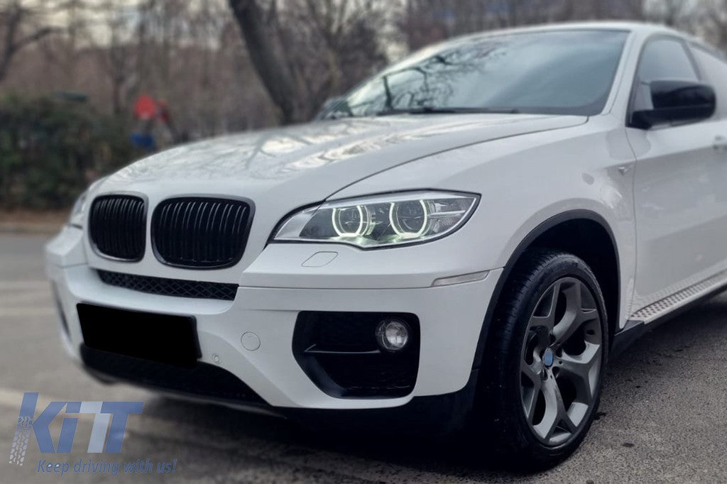 KT Pair LED DRL Headlights  Xenon Angel Eyes 3D Dual Halo BMW X6 E71 08-12 LHD