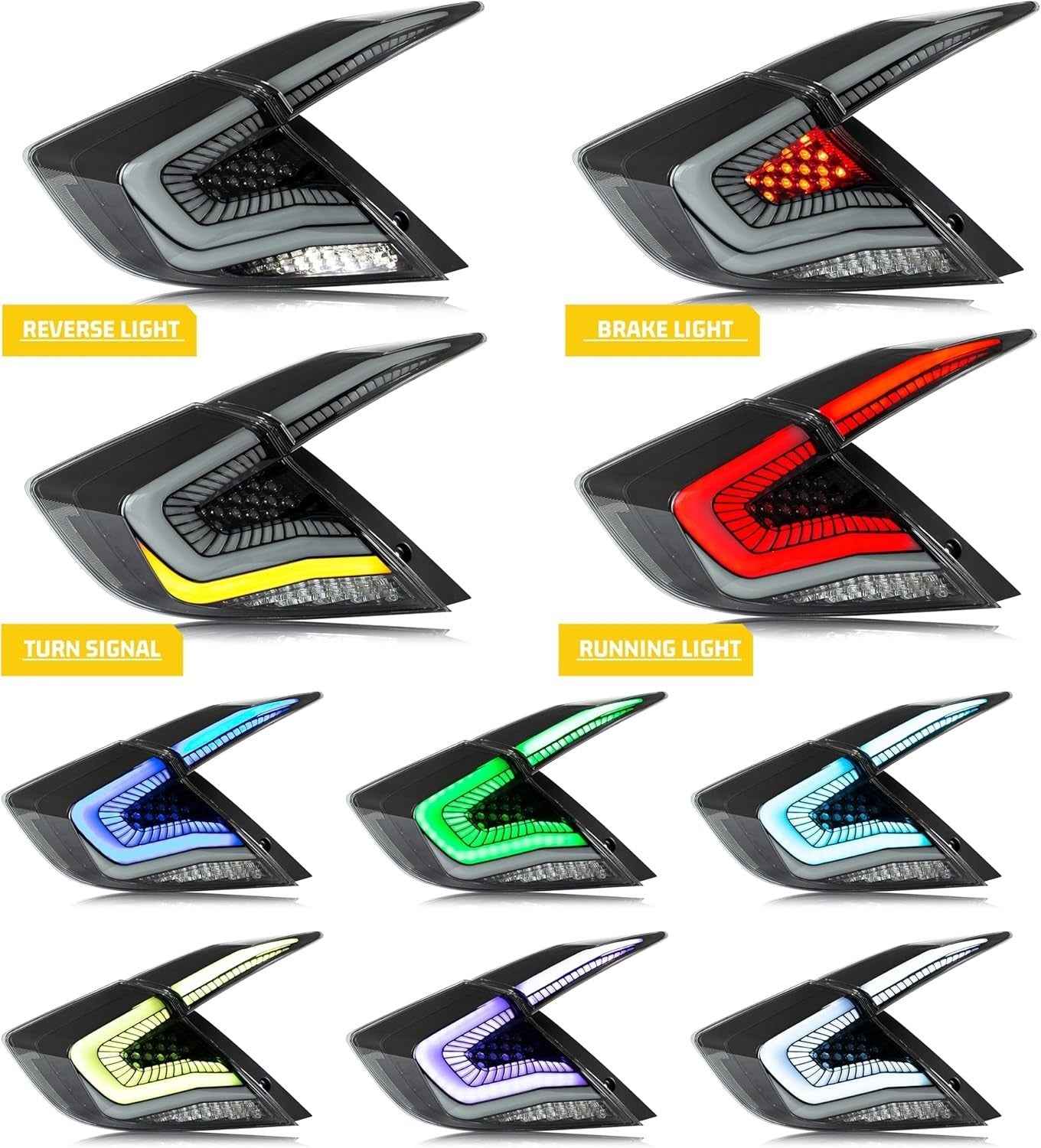 AC Pair RGB Seq Anim LED DRL Rear lights Tail Honda Civic 10 Sedan R 16-20