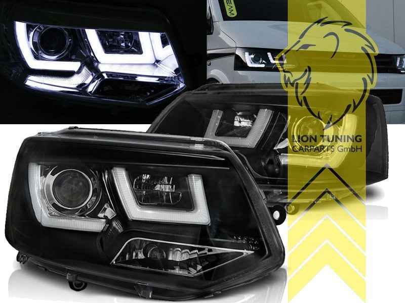 LTG Pair LED DRL U-Tube Headlights VW T5 Transporter FL T5.1 09-15 Bus black LHD