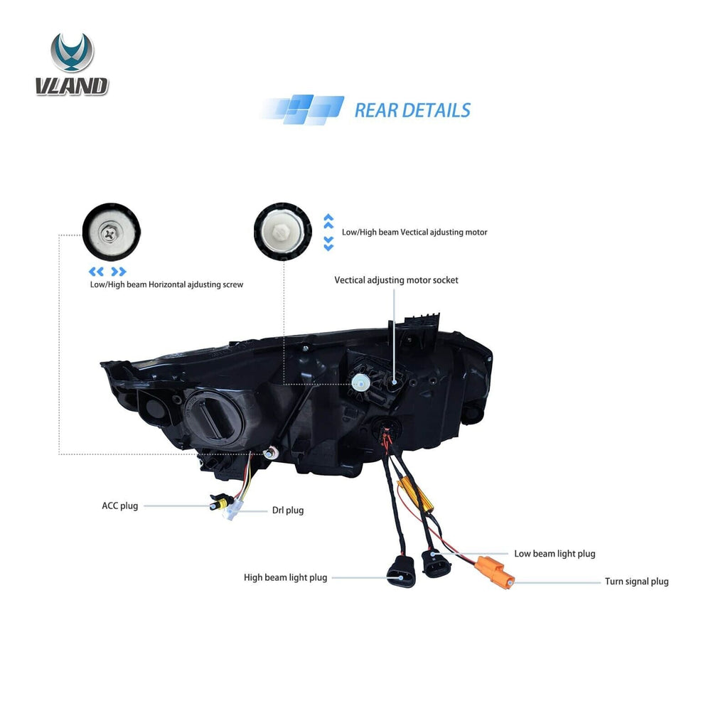 VLAND 16-21 Honda Civic 10 MK10 FC FK Chrome Lightbar LED DRL Headlights