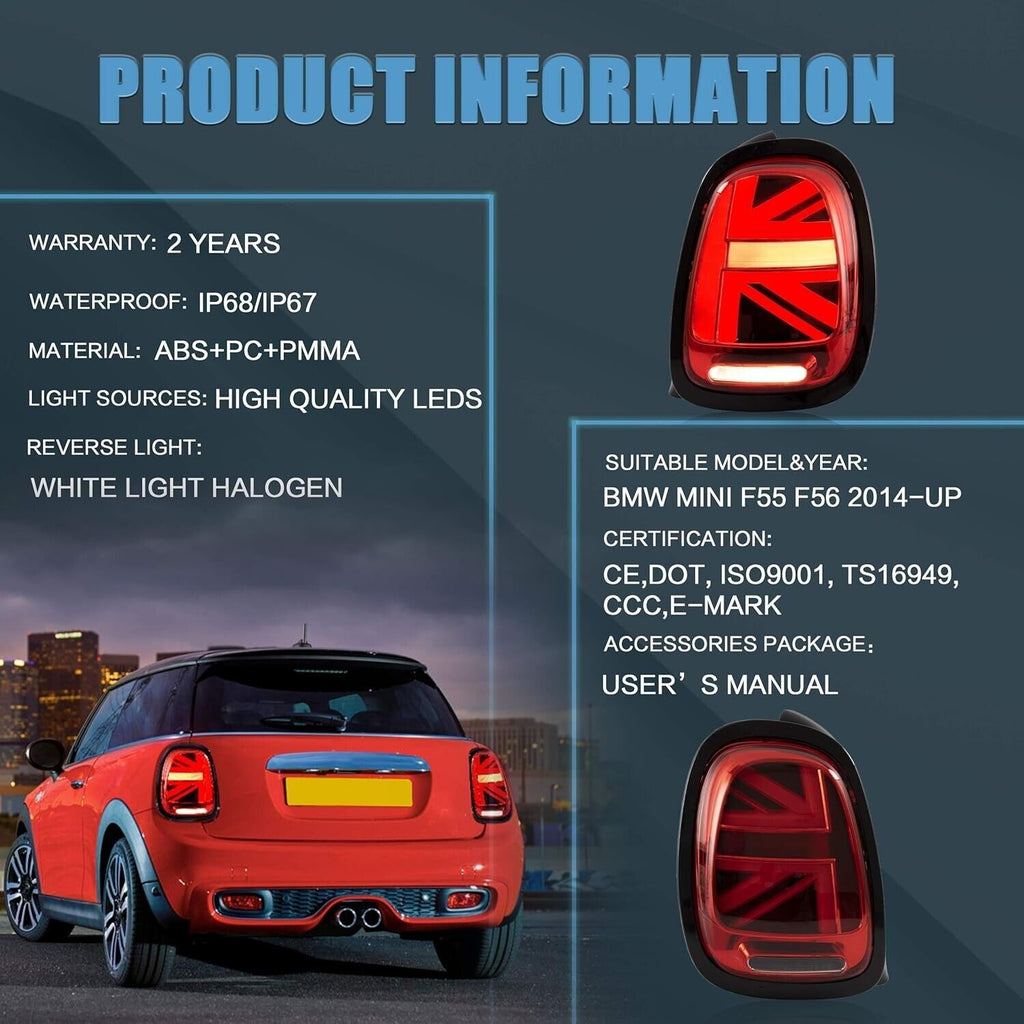 VLAND BMW Mini Cooper F55 F56 F57 2014-2021 Lightbar LED SEQUENTIAL Rear Lights