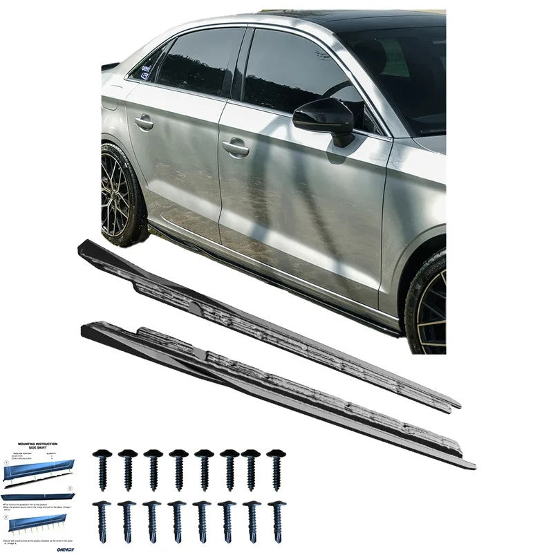 OW Side Skirts Extensions Audi A3 8V Sedan Facelift 16-20 Gloss Black ABS Screws