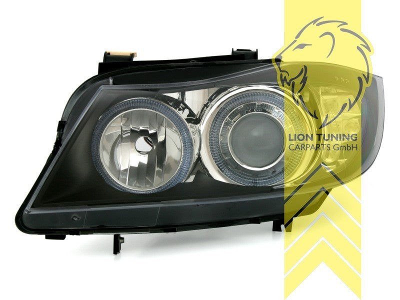 LTG DEPO LED Halo Ring Headlights BMW E90 Sedan E91 Touring 05-08 Black LHD