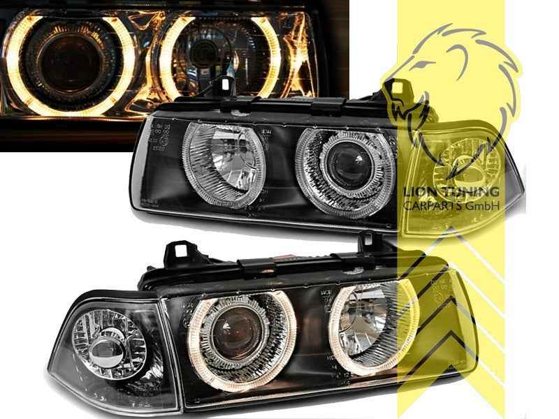 LTG DEPO Angel Eyes Headlights BMW E36 Sedan Touring Compact Black LHD / RHD