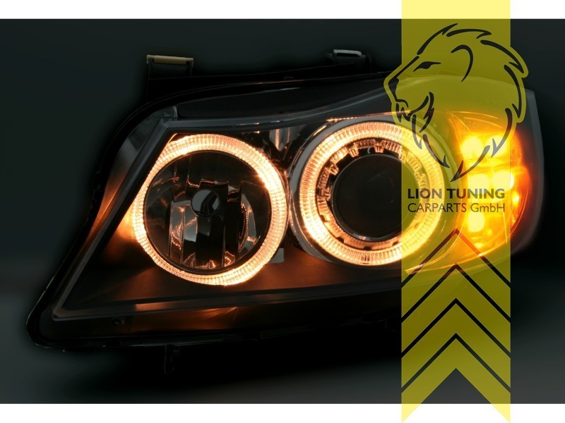 LTG DEPO LED Halo Ring Headlights BMW E90 Sedan E91 Touring 05-08 Black LHD