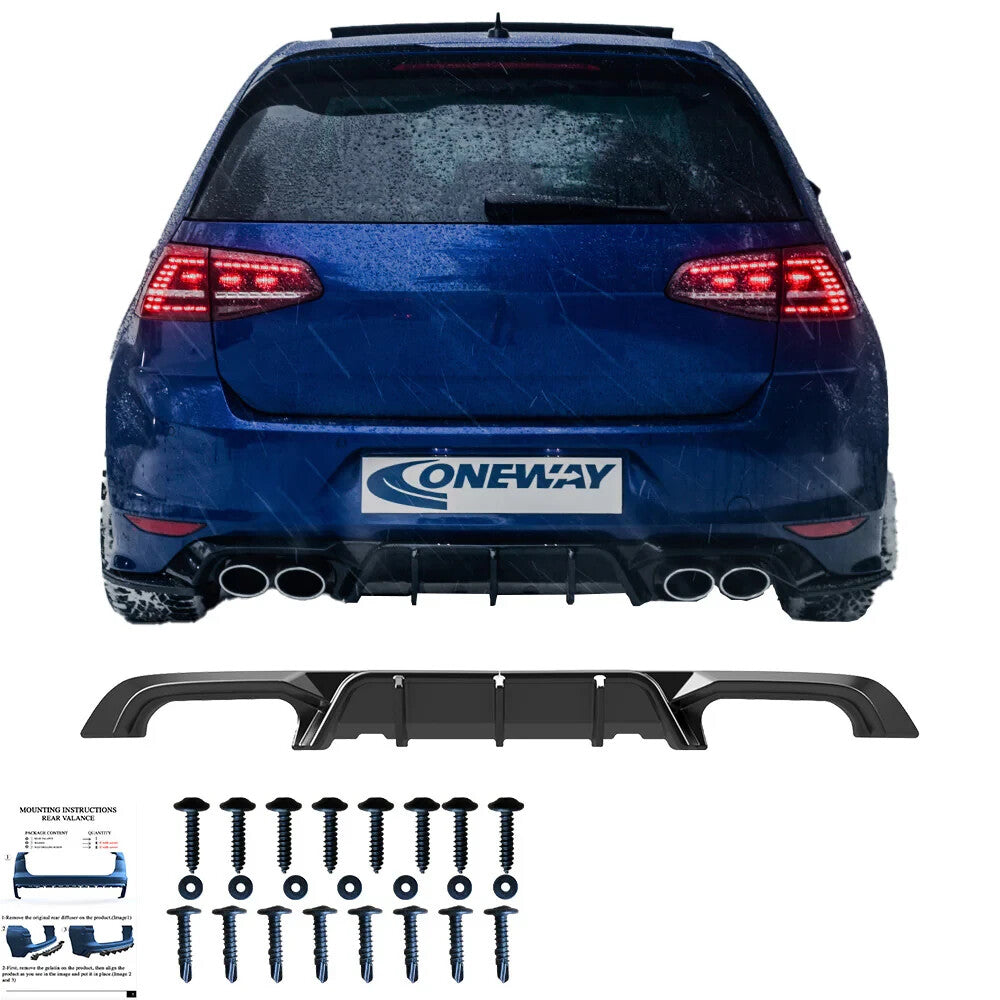 OW Rear Diffuser Valance VW Golf MK 7 R 13-16 Gloss Black ABS