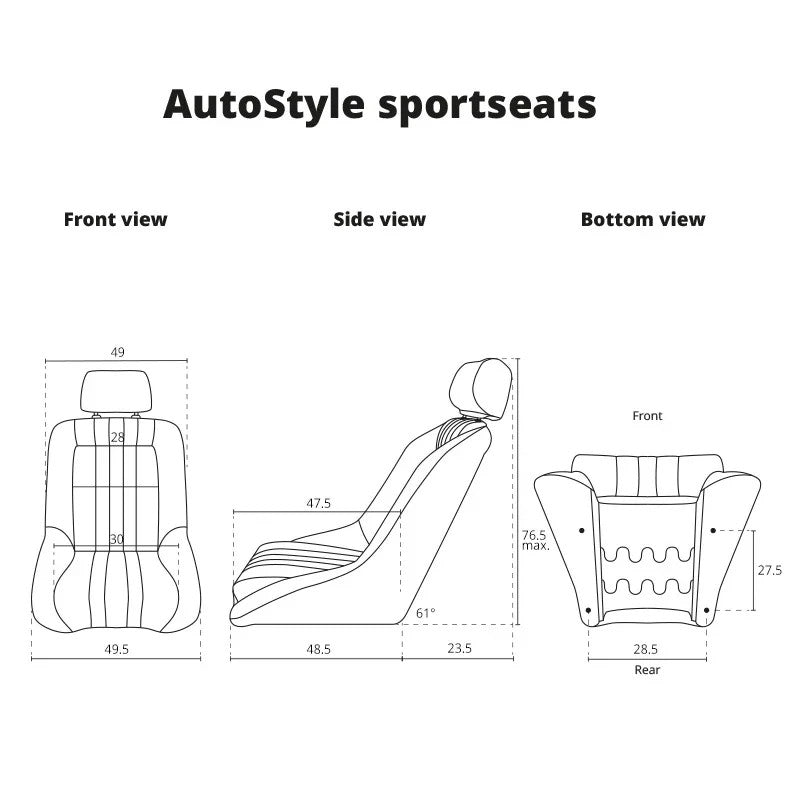 ATST x1 LH Luxe Universal Classic Retro Bucket Seat Black Faux Leather + slides