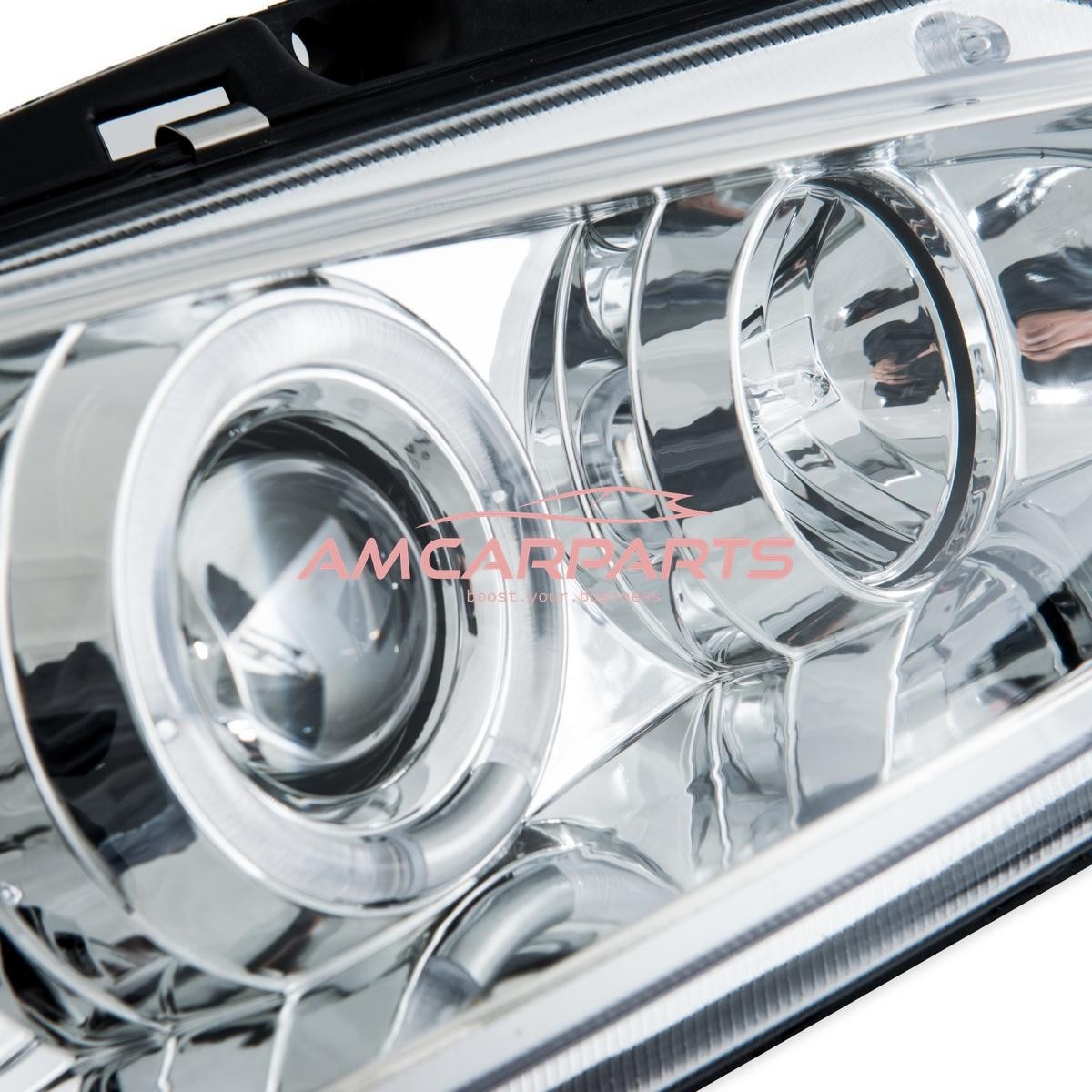 AMCP Pair LED Halo Ring Headlights PEUGEOT 106 96-03 Chrome LHD