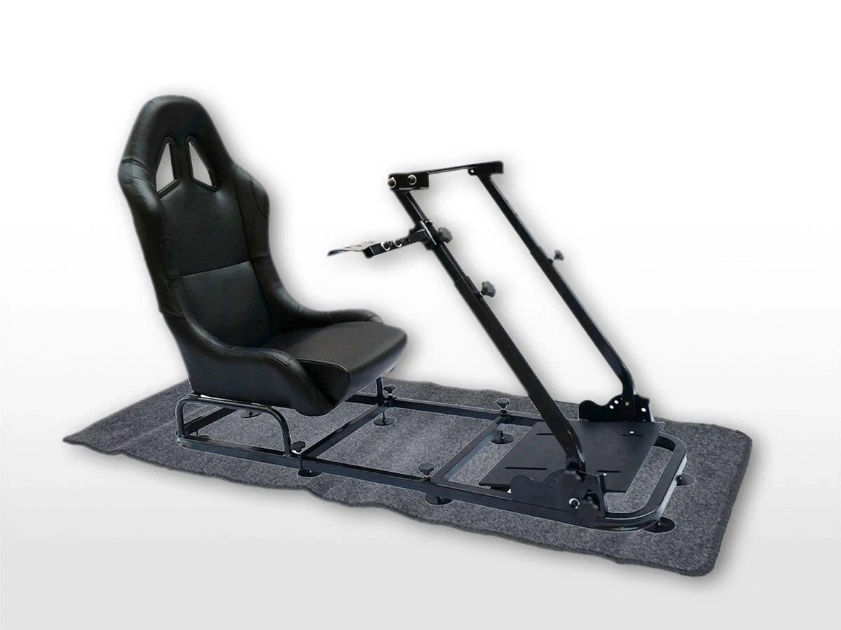 FKA LUXE Driving Game Sim Racing Simulator Frame + Folding Seat + Mat Black