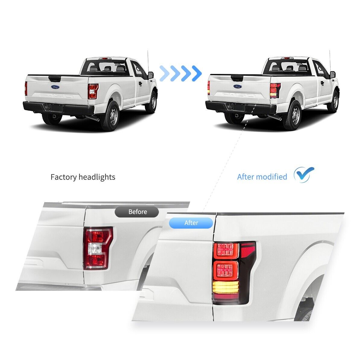 VLAND 15-20 Ford F150 13 P552 Lightbar LED DRL Rear Lights Tail Smoke DYNAMIC