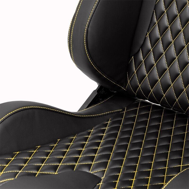 Auto-Style AK x1 Univ Reclining Sports Bucket Seat Black & Yellow Diamond Stitch Quilted Carbon Fibre Style + slide runners