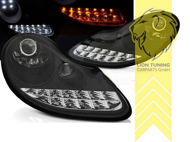 LTG Pair LED DRL Headlights Porsche 911 996 Boxster 986 Spyder 96-06 Black LHD