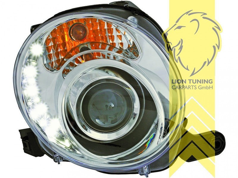 LTG Pair LED DRL Halo Headlights Fiat 500 312 595 695 07-15 Abarth chrome LHD