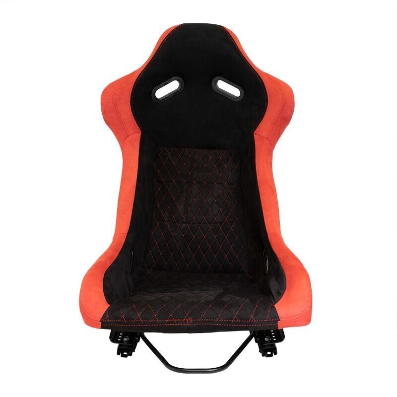 ATS x1 Luxe Fixed Hard Back Paintable Universal Sports Bucket Seat Black Red Diamond Stitch Alcantara