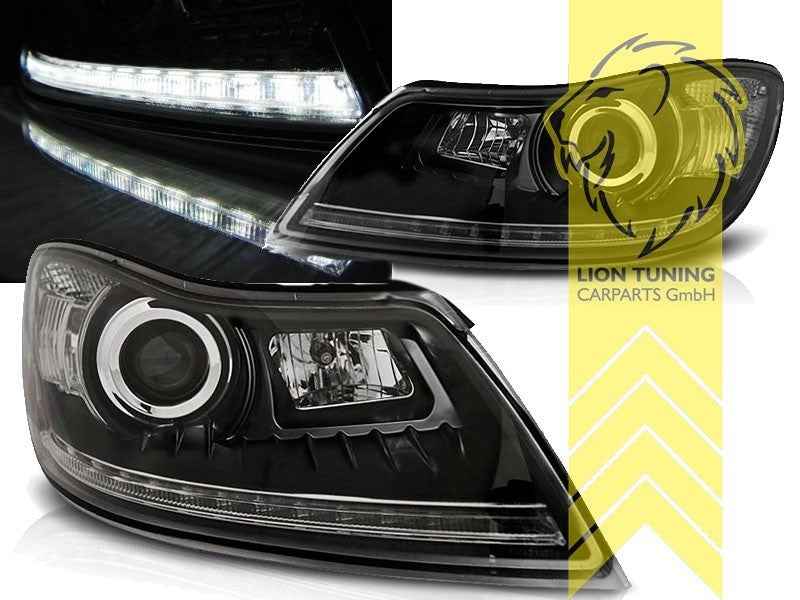 LTG Pair LED DRL Lightbar Headlights Skoda Octavia 2 1Z FL 1Z3 1Z5 09+ Black LHD