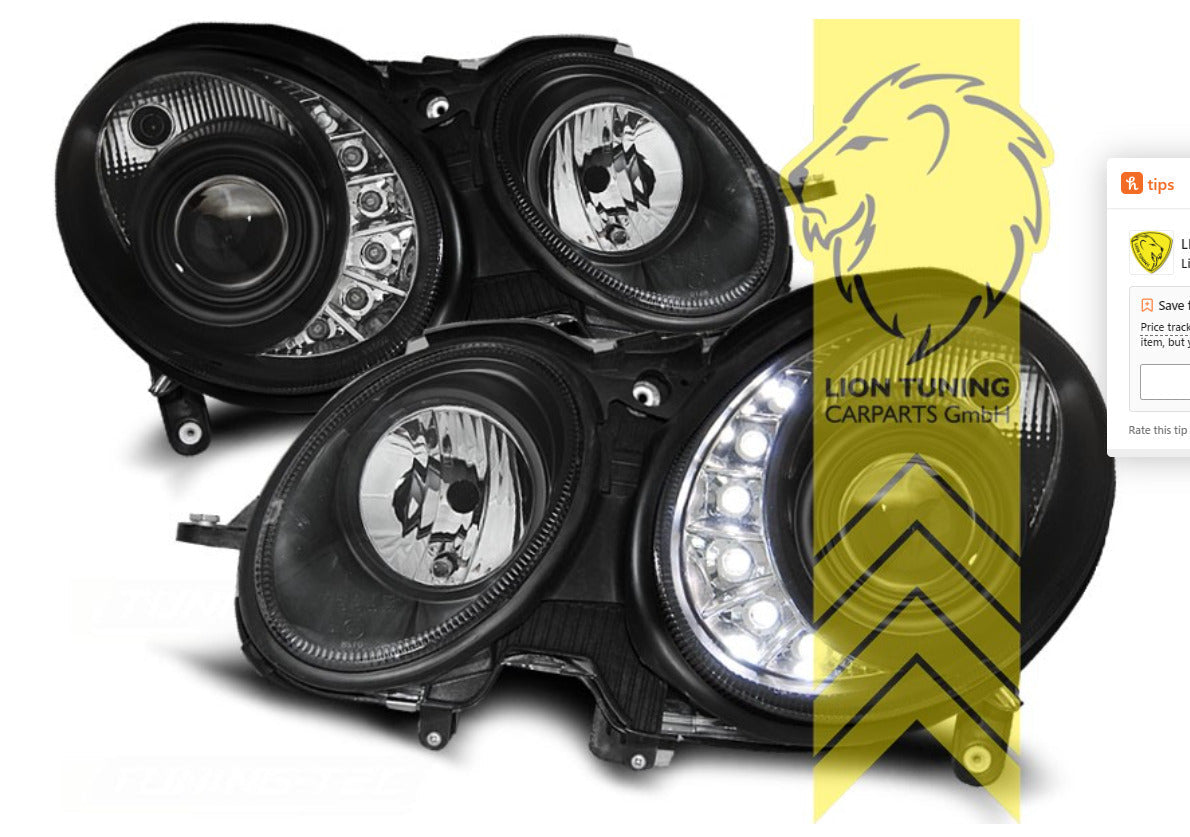 LT Pair LED DRL Halo Headlights Mercedes W211 S211 02-06 E-Class black XENON LHD